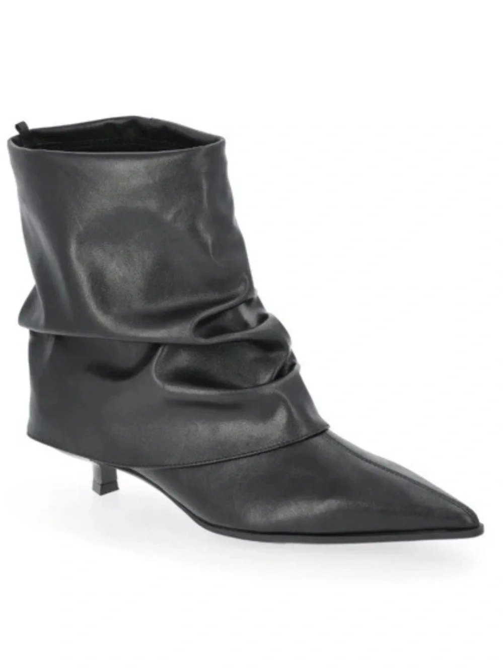 Black Time and Tru Women's Scrunch Fold-Over Kitten Heel Booties Boots Slouchy 9